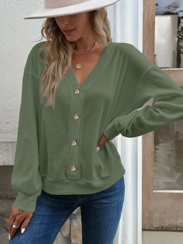 Damen lässige Strickjacke mit Knopfleiste R&B
