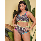 Damen Triangel-Bikini mit modischem Leopardenmuster und raffinierten Cut-Outs R&B