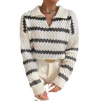 Damen Strickpullover im lässigen Stil mit strukturiertem V-Ausschnitt und hellen Akzenten R&B