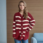 Damen Strickjacke mit dekorativen Knopfdetails und modischem Streifenmuster R&B