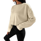 Damen Cropped Strickpullover mit feiner Rippenstruktur und lässigem Schnitt R&B