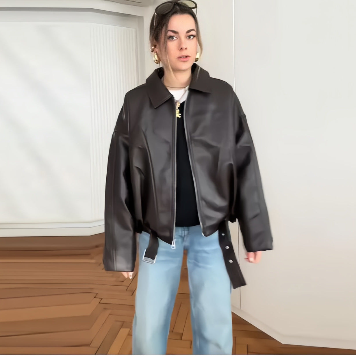 Damen Oversized Kunstlederjacke mit großzügigem Schnitt und modischen Details R&B