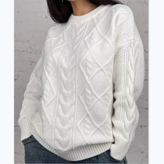 Damen Oversized Strickpullover mit Zopfmuster R&B