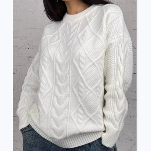 Damen Oversized Strickpullover mit Zopfmuster R&B