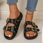 Damen Sandalen mit modischem Schnallen-Design und schimmernden Nieten R&B