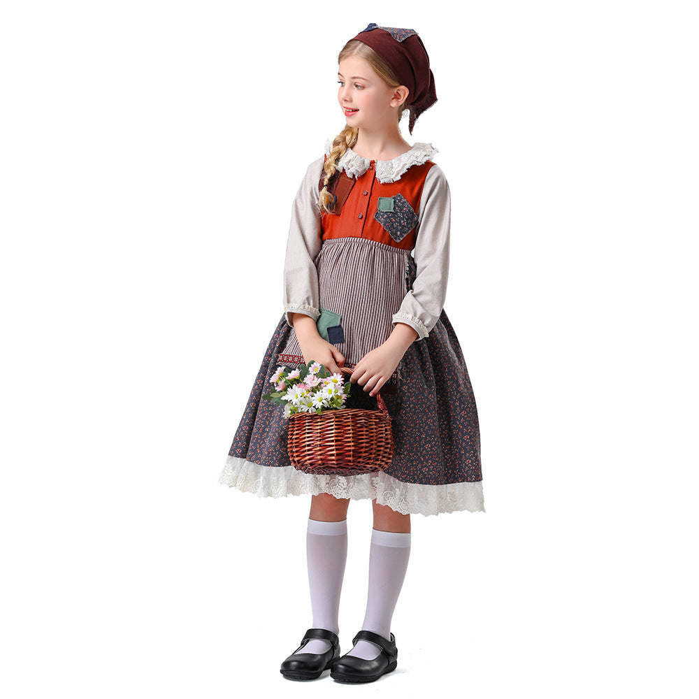 Damen nan vintageinspiriertes Rüschenkleid mit abnehmbarer Schürze und Spitzenbesatz R&B