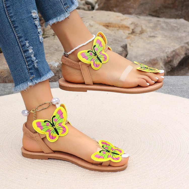 Damen modische Zehentrenner-Sandalen mit buntem Schmetterlingsdesign R&B