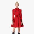 Damen moderner Trenchcoat mit tailliertem Schnitt und Doppelknöpfen R&B