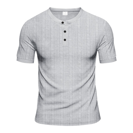 Herren Kurzarm-Henley-Shirt mit moderner Knopfleiste und subtiler Struktur R&B