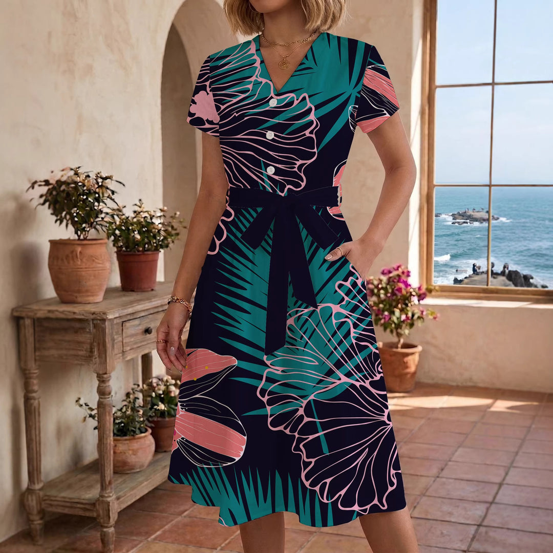 Damen Midi-Kleid mit floralem Design und bequemer Passform R&B