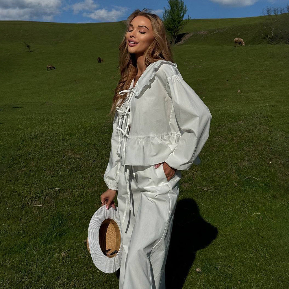 Damen Verspielte Bluse mit Rüschen und Kordelzug R&B