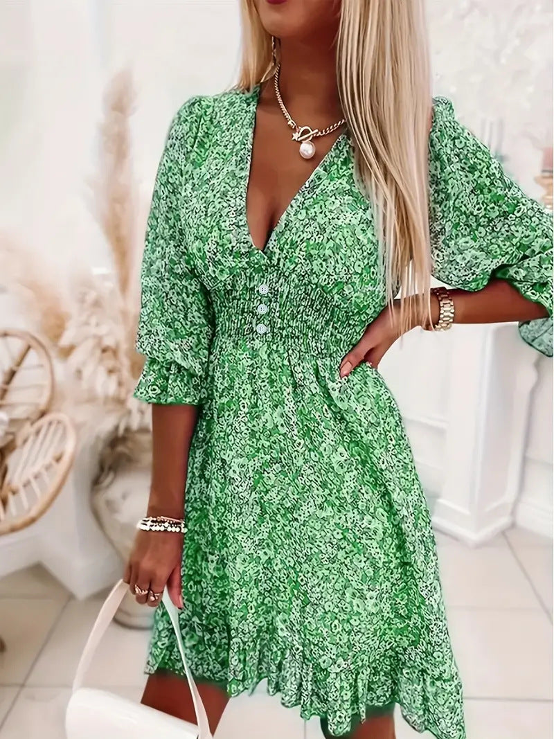 Damen Verspieltes und elegantes Minikleid mit tiefem V-Ausschnitt und Rüschendetails R&B