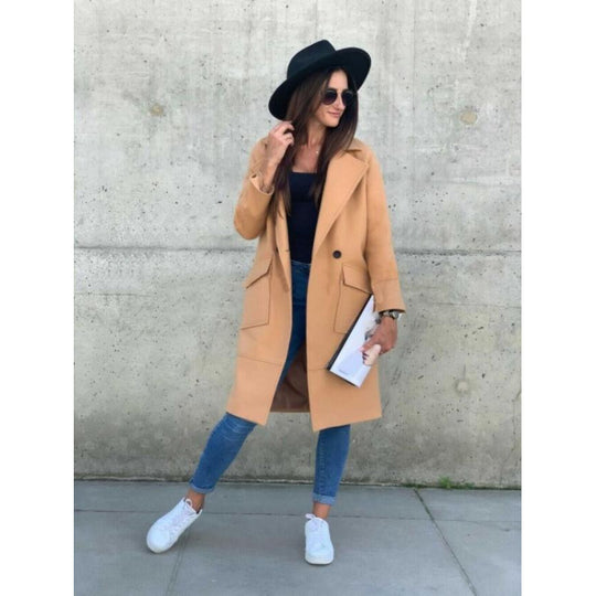Damen Modischer Longblazer mit tiefem Revers und praktischen Taschen R&B