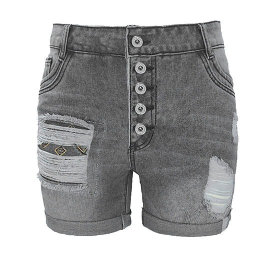 Damen Jeans-Shorts mit lässigem Fransen-Design und modischen Applikationen R&B