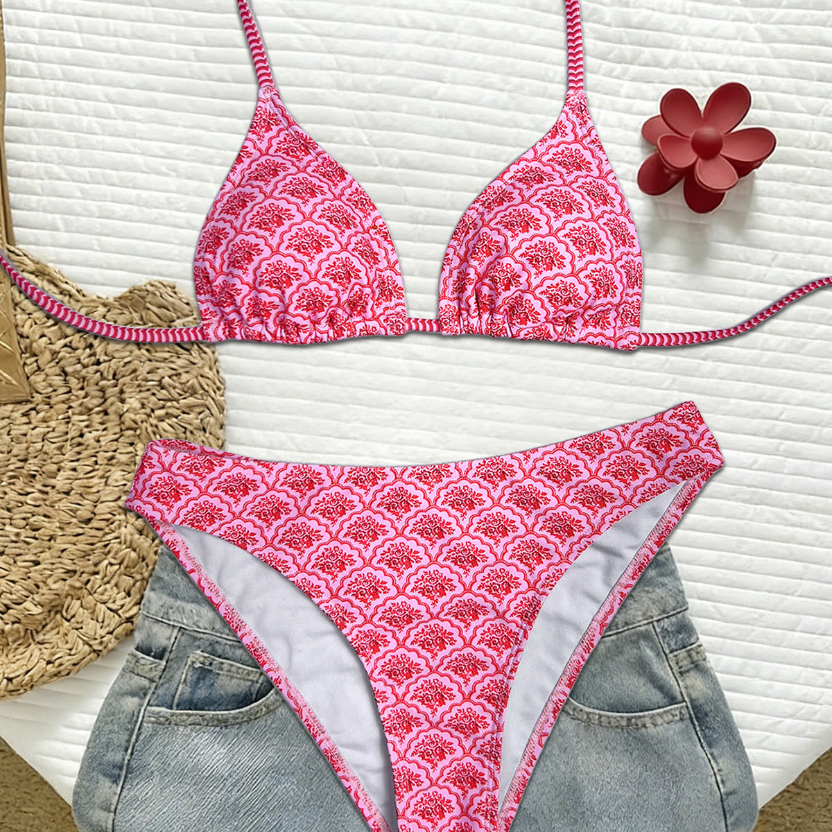 Damen Triangel-Bikini mit animalischem Muster und verstellbaren Trägern R&B