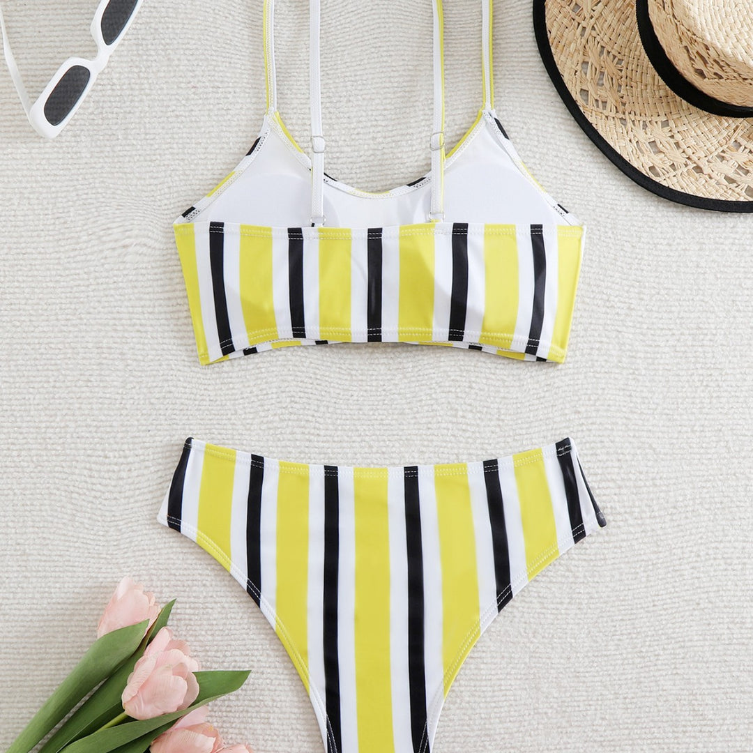 Damen Bikini-Set mit modischem Knoten und buntem Streifenmuster R&B