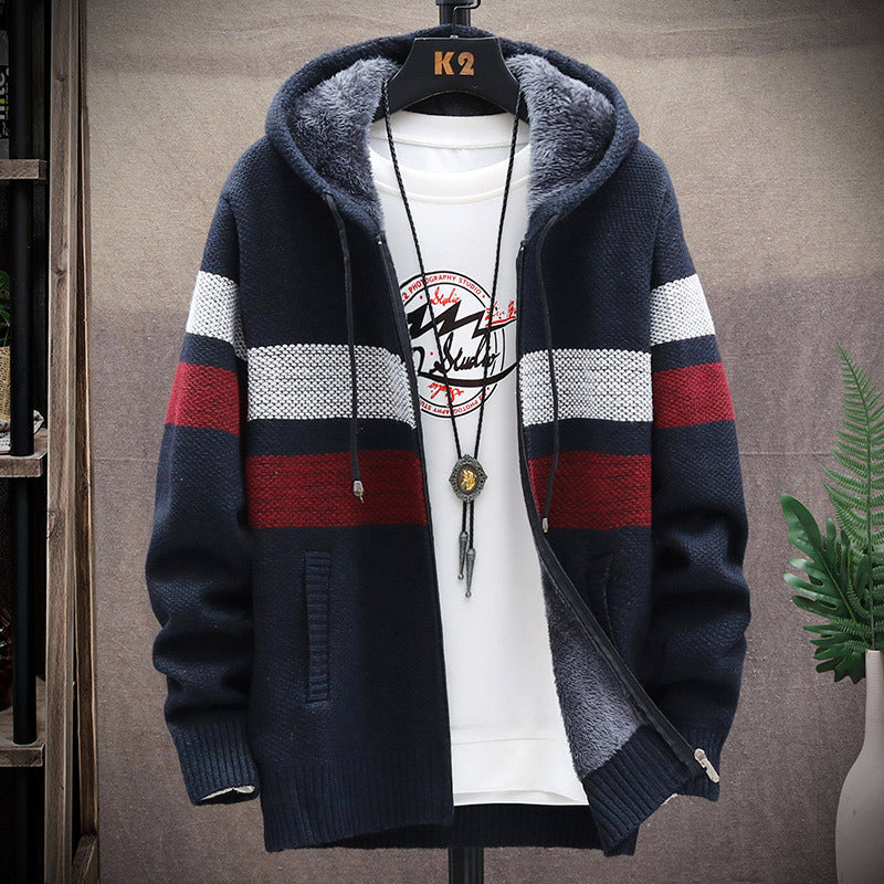Herren Fleece-Hoodie mit hohem Kragen und Struktur R&B