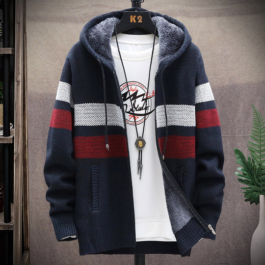 Herren Fleece-Hoodie mit hohem Kragen und Struktur R&B