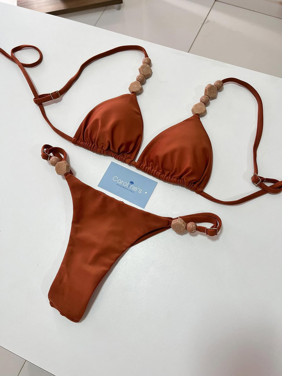 Damen Triangel-Bikini mit elastischen Bändern und dekorativen Details R&B