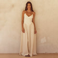 Damen elegantes Maxikleid mit feinen Spaghettiträgern und fließendem Rock EB