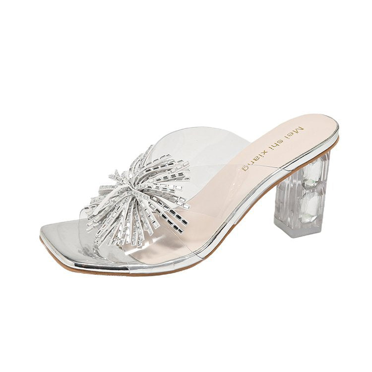 Damen glamouröse Mules mit funkelndem Blumenakzent R&B