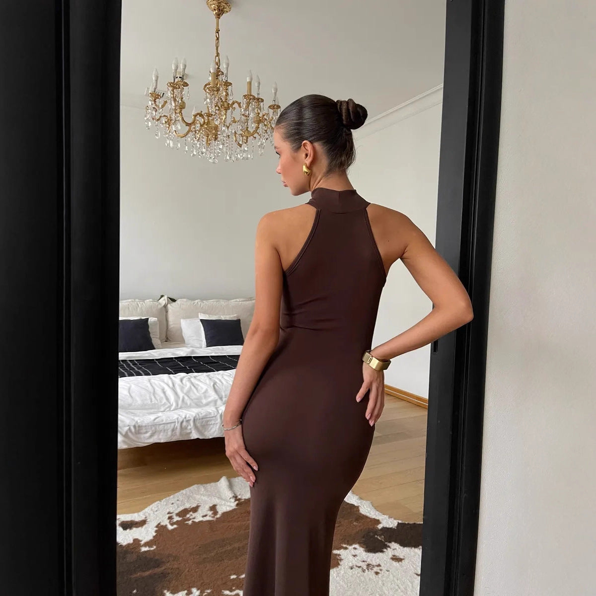 Damen Maxikleid mit elegantem Stehkragen und figurformendem Schnitt R&B