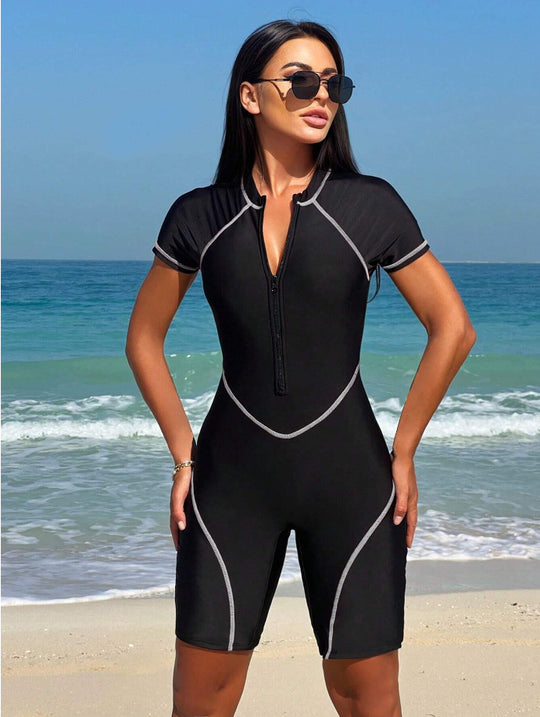Damen Sportlicher Neoprenanzug mit kurzem Arm und Reißverschluss R&B