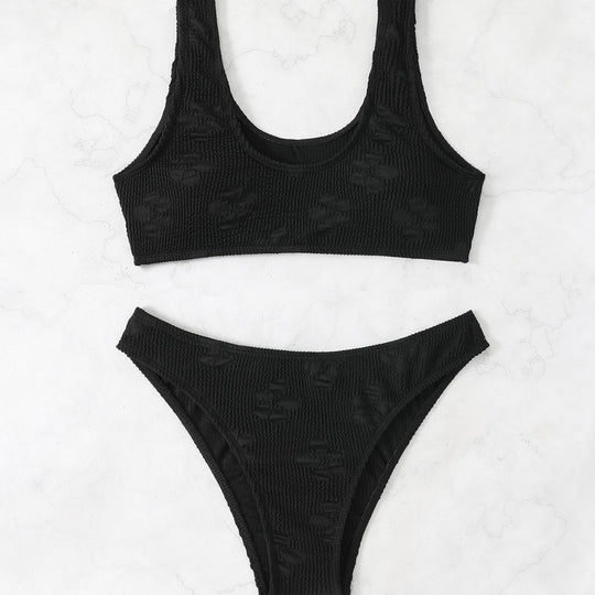 Damen Bikini-Set mit strukturierter Oberfläche und tiefem Halsausschnitt R&B