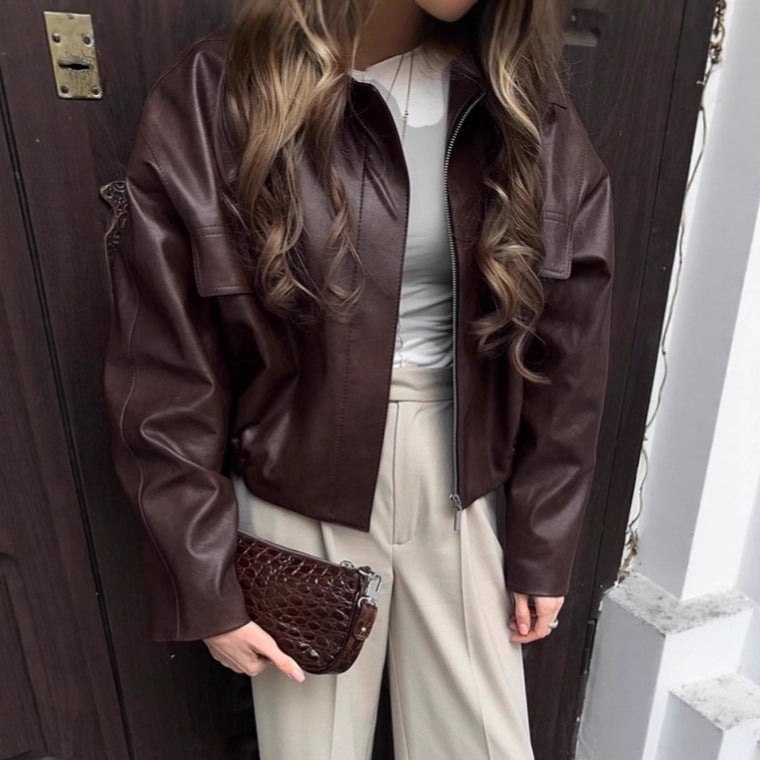 Damen cropped jacke mit robustem Kragen und praktischen Taschen R&B