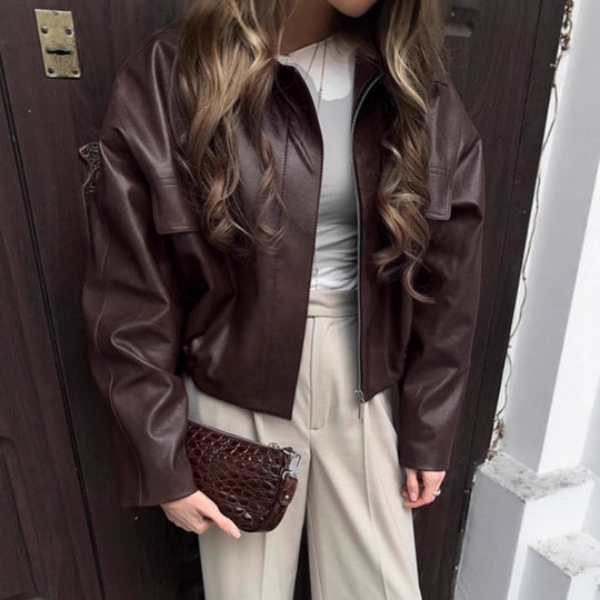 Damen cropped jacke mit robustem Kragen und praktischen Taschen R&B