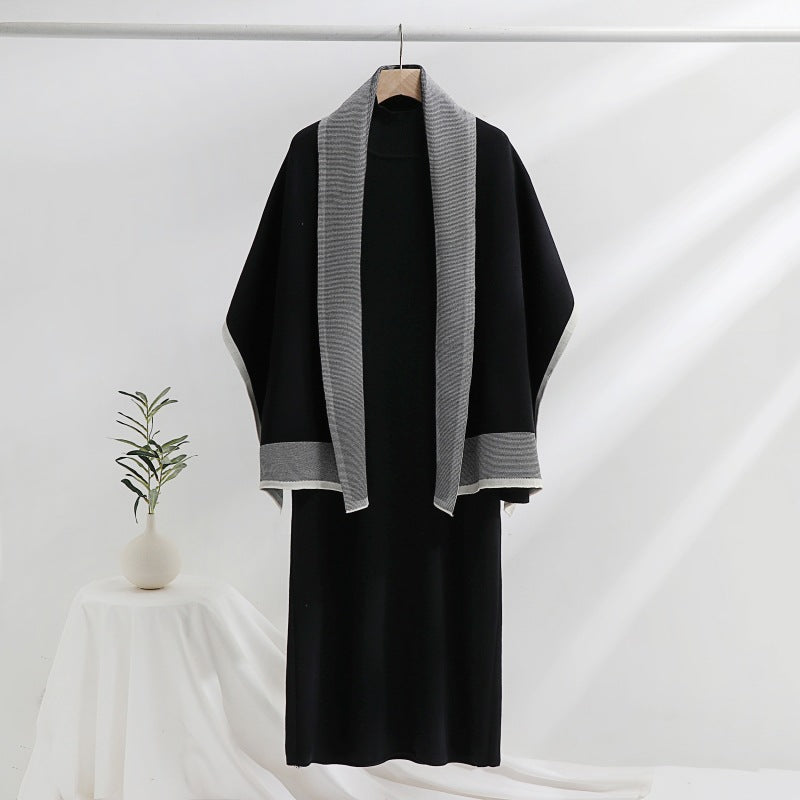Damen Strickkleid mit drapierter Strickjacke R&B