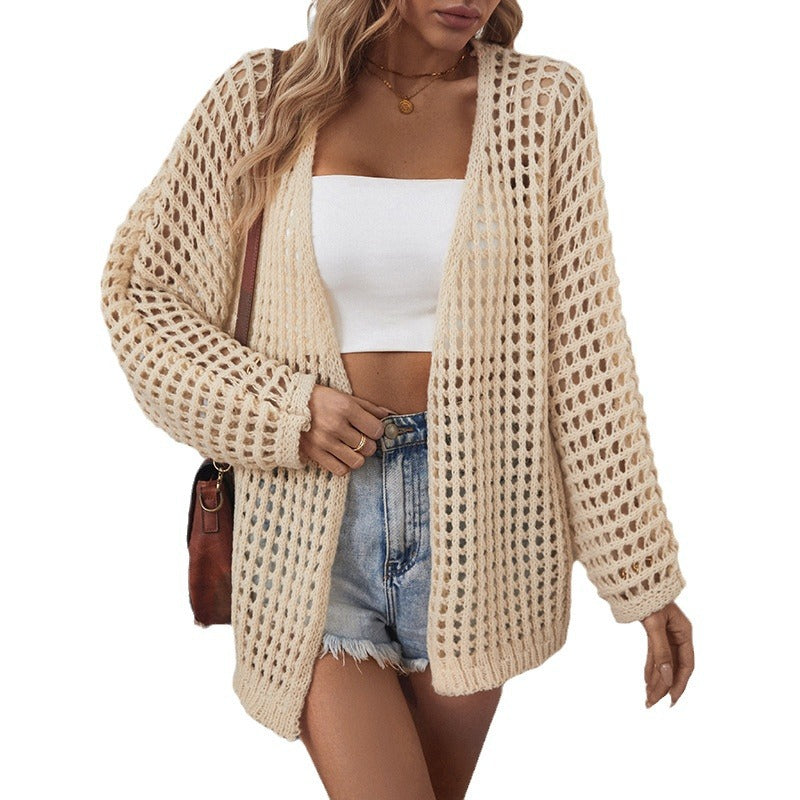 Damen luftige Strickjacke im modernen Netzdesign