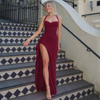 Damen Elegantes Maxikleid mit tiefem Schlitz und tailliertem Oberteil R&B