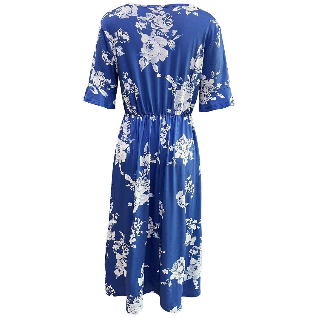 Damen Midikleid mit floralem Muster und elastischem Taillenzug R&B