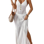 Damen Maxikleid mit eleganten Cut-Outs und dekorativen Knöpfen R&B