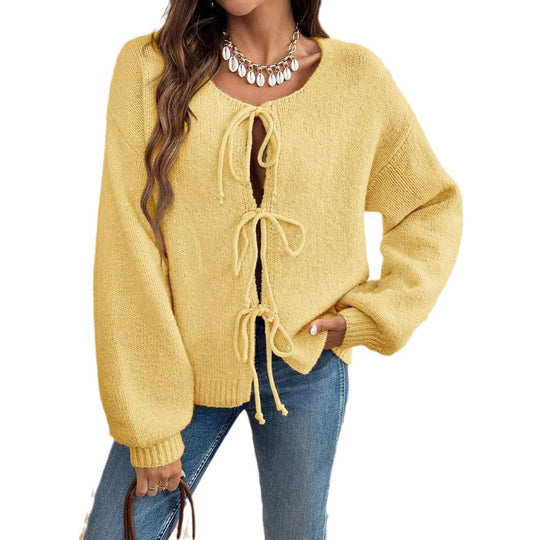 Damen lockerer Strickcardigan mit verstellbarem Bund R&B