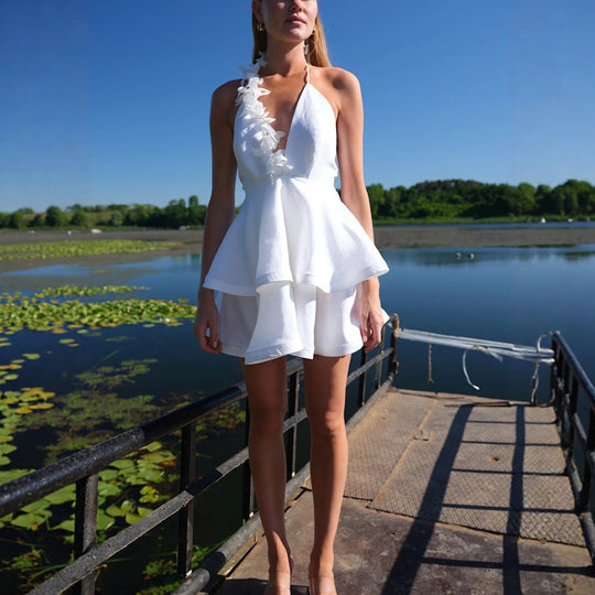 Damen Neckholder Kleid mit voluminösem Rock R&B