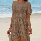 Damen Häkel-Strandüberwurf im offenen Design mit elegantem Lochmuster R&B