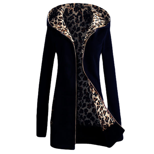 Damen Kapuzenpulloverjacke mit leopardem Innenfutter R&B