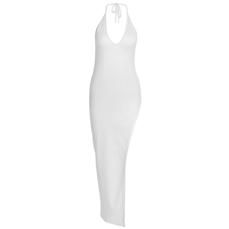 Damen atemberaubendes Maxikleid mit raffiniertem V-Ausschnitt und hohem Schlitz R&B