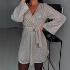 Damen Glitzerndes Abendkleid mit elegantem V-Ausschnitt R&B