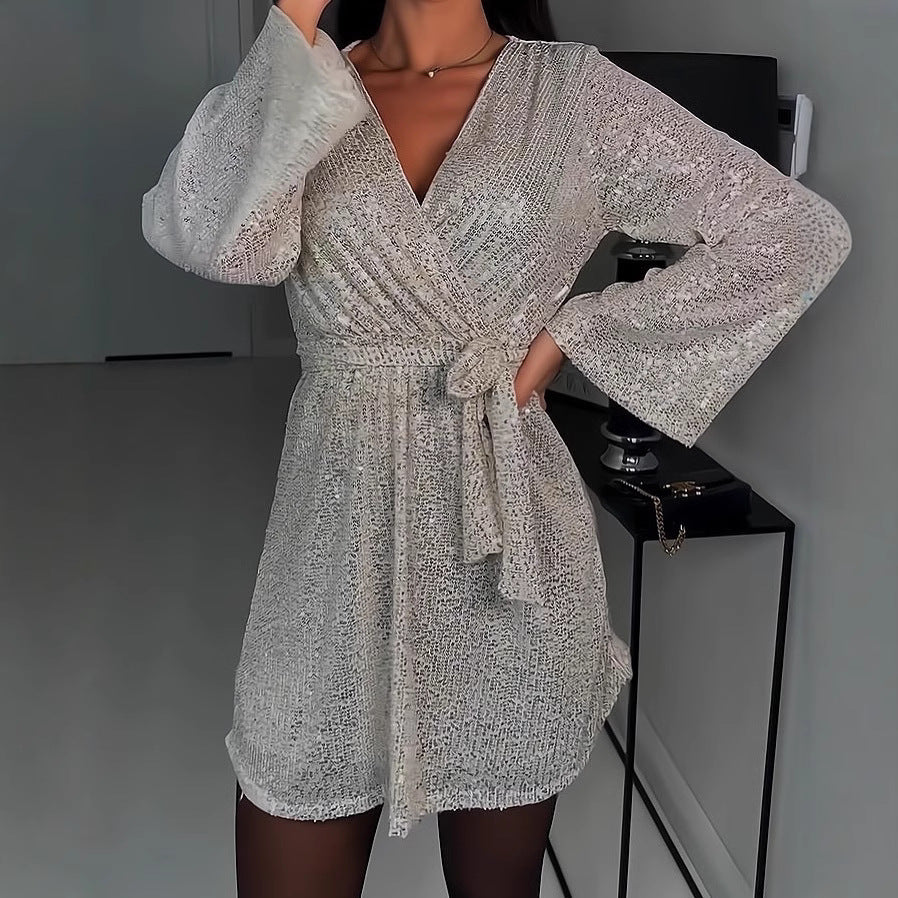 Damen Glitzerndes Abendkleid mit elegantem V-Ausschnitt R&B