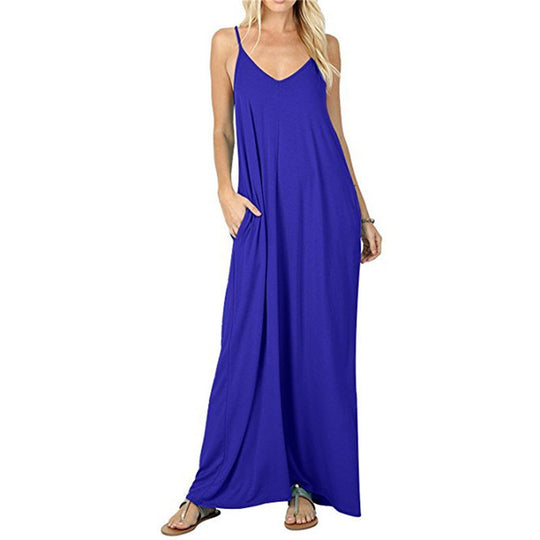 Damen Maxikleid mit spaghettiträgern und praktischen seitlichen Taschen R&B