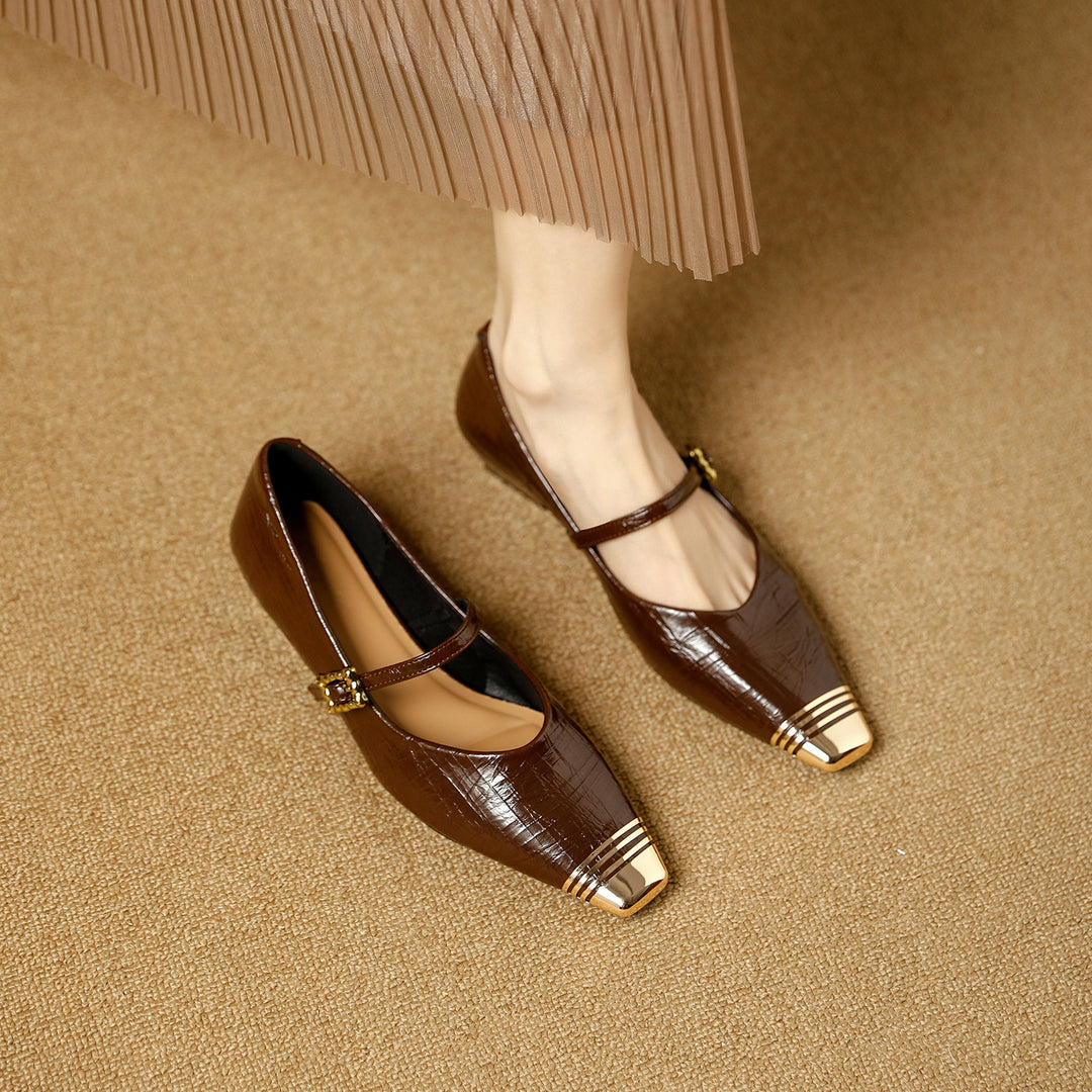 Damen Ballerinas mit elegantem Riemen und stilvollem Blockabsatz R&B