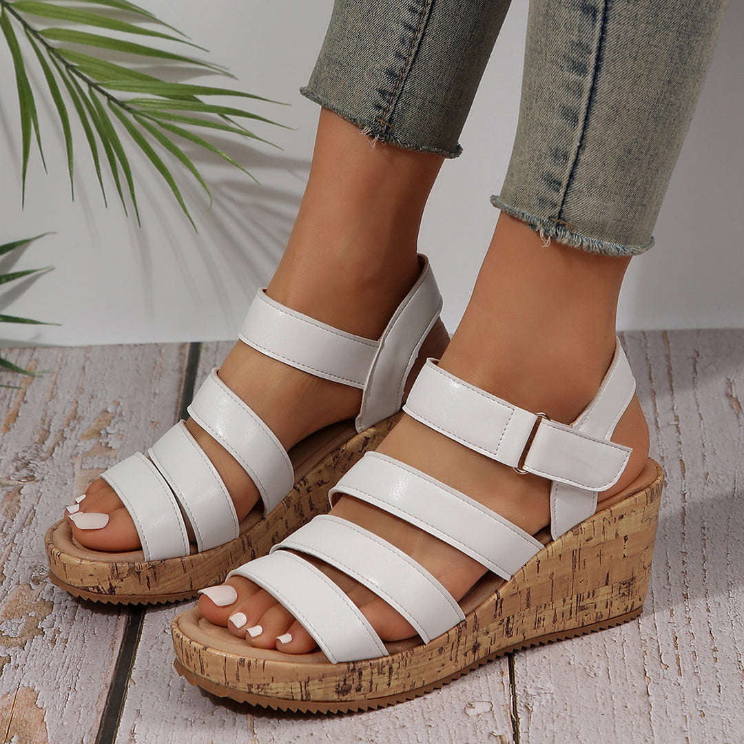 Damen Wedge-Sandalen mit dekorativen Riemen und Korksohle R&B