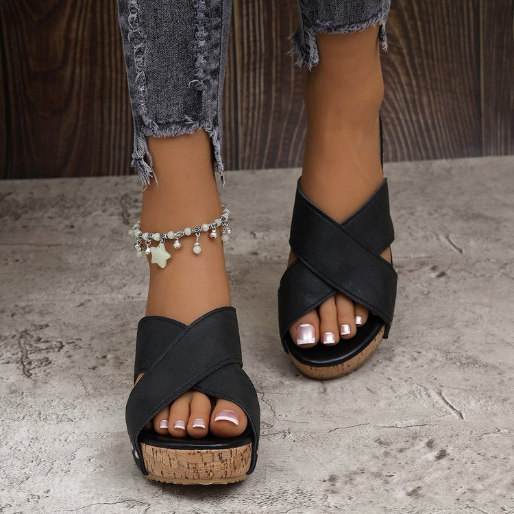 Damen Wedge-Pantoletten mit verstellbarem Riemendesign und Korkabsatz R&B