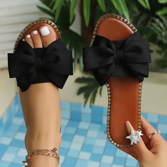 Damen trendige Slipper mit großem Schleifenakzent R&B