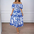 Damen Sommerkleid mit elegantem Puffärmel-Design und floralem Muster R&B