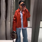 Damen Oversized Kunstlederjacke mit großzügigem Schnitt und modischen Details R&B