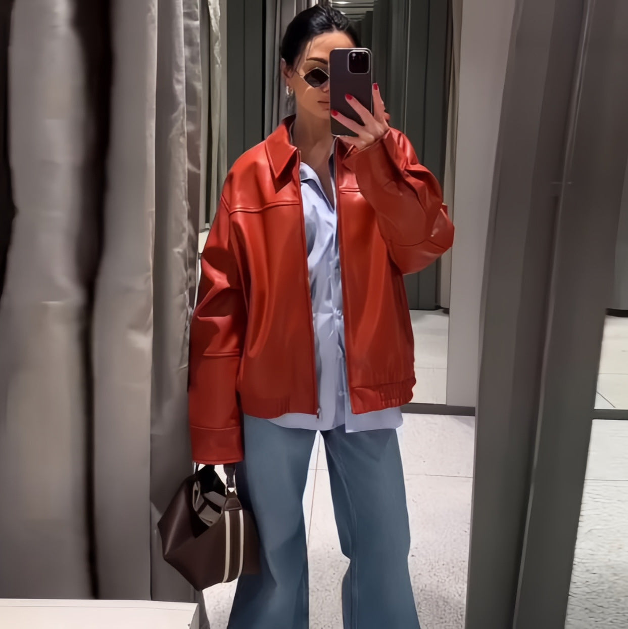 Damen Oversized Kunstlederjacke mit großzügigem Schnitt und modischen Details R&B